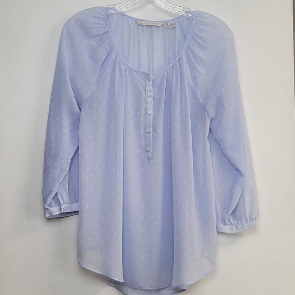 Lauren Conrad Heart Print  Feminine Bohemian Peasant Sheer Blouse Size Medium - Picture 1 of 11